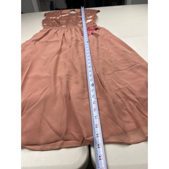 Truth & Fable Women's Small Pink Short Sleeve Sequin Chiffon Long Formal Dress - Picture 7 of 13